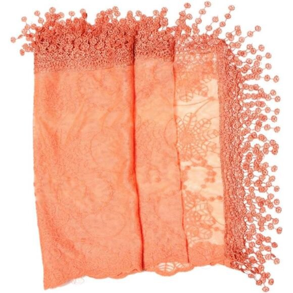 Women's lightweight Feminine lace teardrop fringe Lace Scarf Vintage Scarf Mesh - Picture 5 of 6